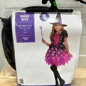 Girls Light-Up Sparkle Witch Costume | Medium Size (8-10 Years Old), Black/Pink